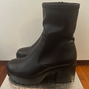 Call it spring black vegan leather chunky boots